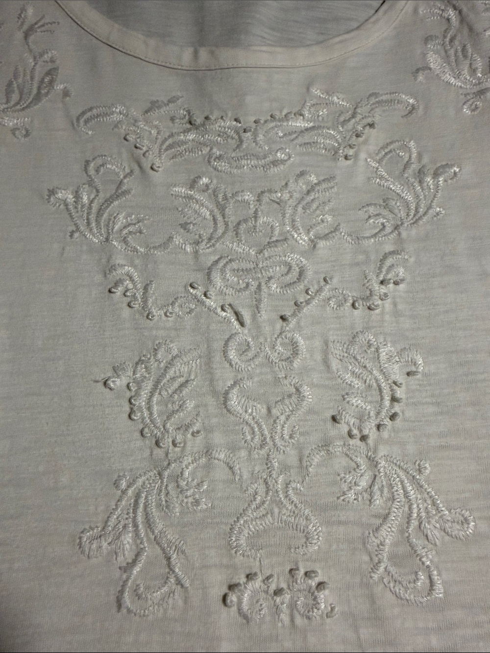 Coldwater Creek White Short-Sleeve Tee with Embroidered Yoke - Picture 3 of 6